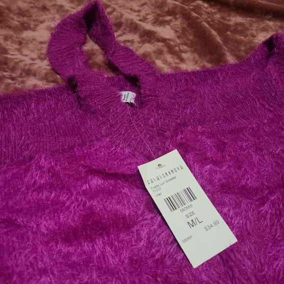 Sexy Cute Lilac Fuzzy Long Sleeve Halter Sweater New w/ Tags - Size M/L - Picture 7 of 16